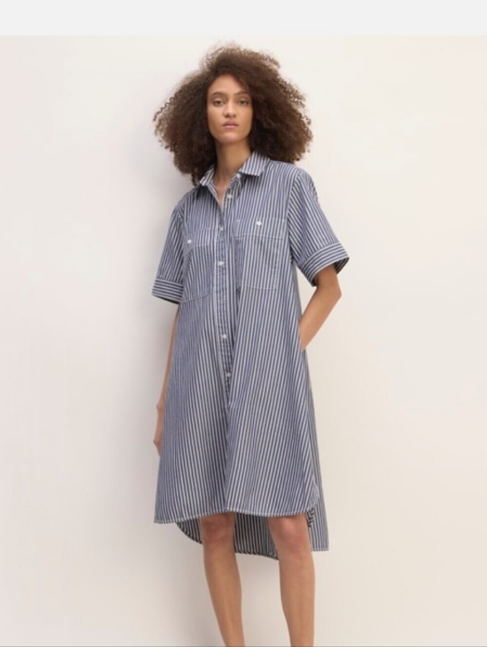 Everlane Daytrip Shirt Dress Striped Button-Up in Navy and White Size Xxs